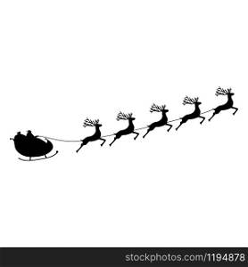Christmas reindeers are carrying Santa Claus in a sleigh with gifts. silhouette on a white background. Christmas reindeers are carrying Santa Claus in a sleigh with gifts. silhouette on a white