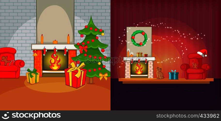 Christmas room banner set in cartoon style for any design vector illustration. Christmas room banner set, cartoon style