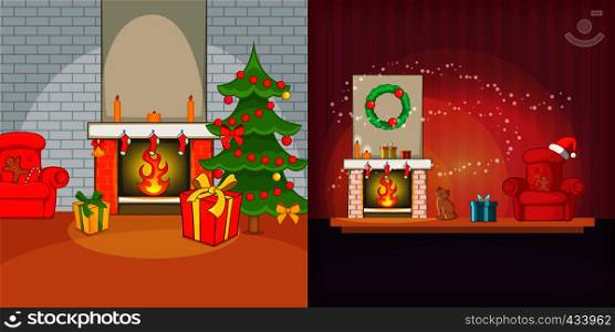 Christmas room banner set in cartoon style for any design vector illustration. Christmas room banner set, cartoon style