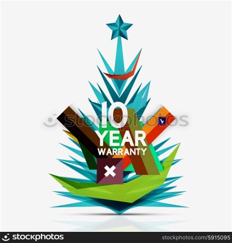 Christmas sale, 10 year warranty label. Holiday tag with reflection. Vector illustration