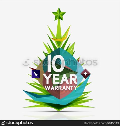 Christmas sale, 10 year warranty label. Holiday tag with reflection. Vector illustration