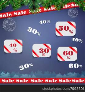 Christmas sale background with labels. Christmas sale labels in the set. vector illustration