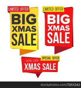 Christmas Sale Banner Set Vector. Winter December Online Shopping. Discount Banners. Xmas Sale Banner Tag. Holidays Price Tag Labels. Isolated Illustration. Christmas Sale Banner Collection Vector. Online Shopping. Winter Website Stickers, Holidays Web Design. Xmas Advertising Element. Shopping Backgrounds. Isolated Illustration