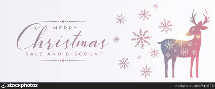 christmas sale banner with deer and snowflakes