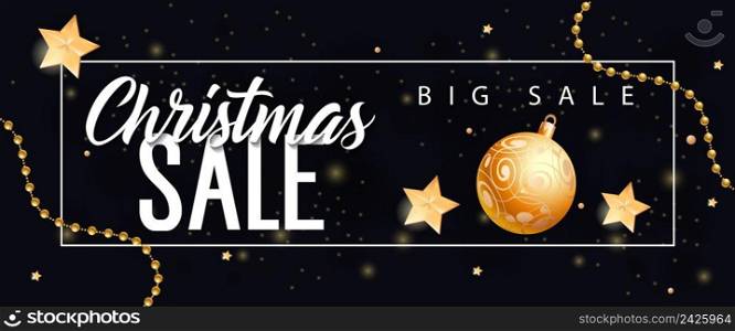 Christmas Sale Big Sale lettering with bauble and garlands. Handwritten and typed text, calligraphy. For posters, banners, leaflets and brochures.