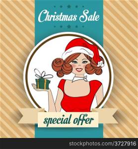 Christmas sale design with sexy Santa girl, illustration in vector format