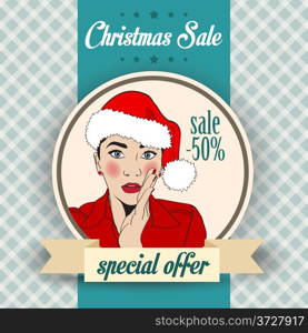 Christmas sale design with sexy Santa girl, illustration in vector format