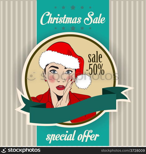 Christmas sale design with sexy Santa girl, illustration in vector format