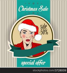 Christmas sale design with sexy Santa girl, illustration in vector format