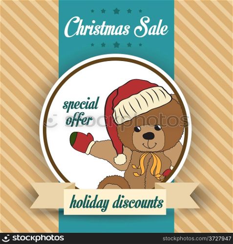 Christmas sale design with teddy bear, illustration in vector format