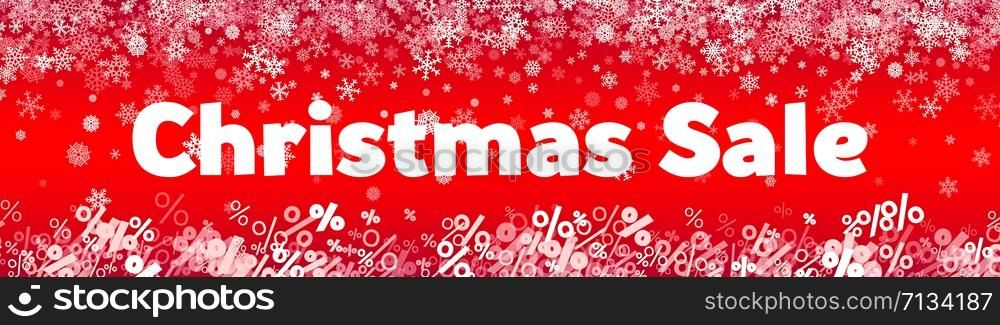 Christmas Sale holiday banner with snowflakes falling and percent signs offering a discount