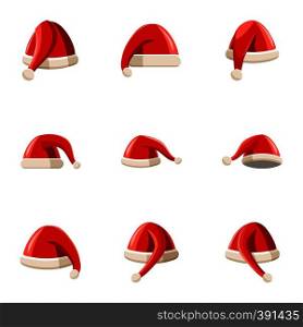 Christmas Santa Claus hat icons set. Cartoon illustration of 9 Christmas Santa Claus hat vector icons for web. Christmas Santa Claus hat icons set, cartoon style