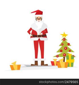 Christmas Santa Claus with Gift Box. Vector Illustration.