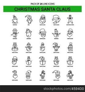 Christmas Santa Clause Line Icon Set - 25 Dashed Outline Style