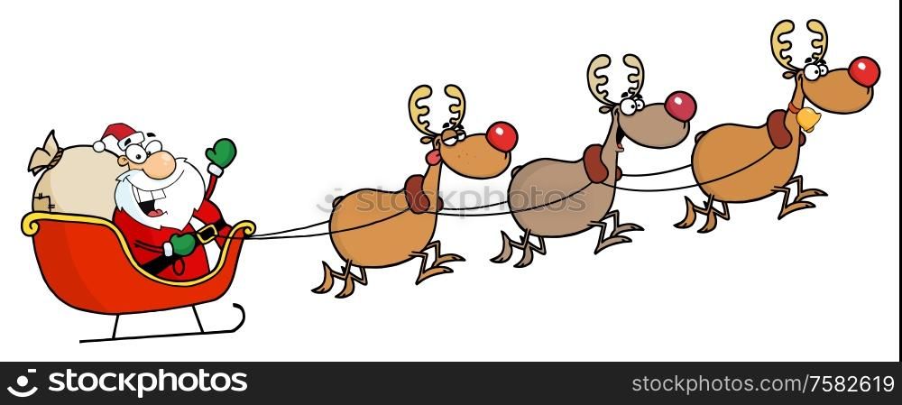 Christmas Santa Clause Sleigh And Reindeer