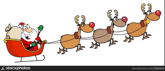 Christmas Santa Clause Sleigh And Reindeer