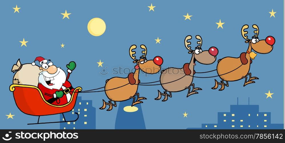 Christmas Santa Sleigh And Reindeer