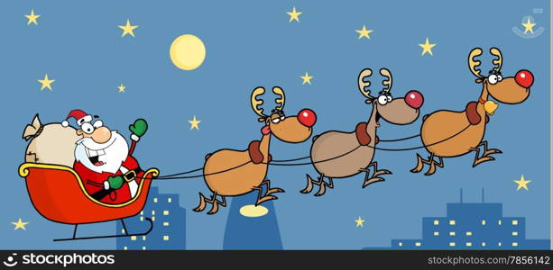 Christmas Santa Sleigh And Reindeer