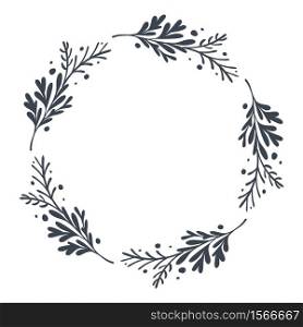 Christmas scandinavian Hand Drawn Vector floral wreath with place for your text. Isolated on white background for retro design flourish.. Christmas scandinavian Hand Drawn Vector floral wreath with place for your text. Isolated on white background for retro design flourish