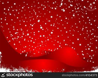 christmas scene with flowing hills and a snow flurry with a grunge border