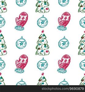 Christmas seamless pattern. Children’s drawings with wax crayons. New Year holidays. Print. Seamless pattern. Children’s drawings with wax crayons