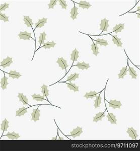 Christmas seamless pattern decorative branch with leaves. Perfect for seasonal gift paper, textile, celebration design. Vector illustration