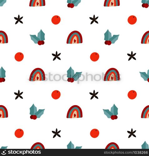 Christmas seamless pattern for background, wrapping paper, fabric, surface design. Naive Christmas repeatable motif in red and blue colors. vector illustration. Christmas seamless pattern for background