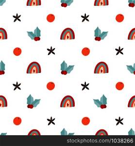 Christmas seamless pattern for background, wrapping paper, fabric, surface design. Naive Christmas repeatable motif in red and blue colors. vector illustration. Christmas seamless pattern for background