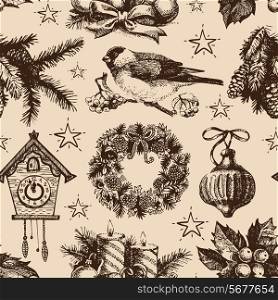 Christmas seamless pattern. Happy New Year hand drawn illustration. Vector design