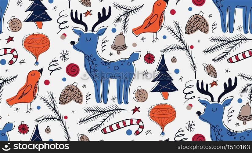 Christmas seamless pattern in Scandinavian rustic style. Vector texture for your creativity. Christmas seamless pattern in Scandinavian rustic style.