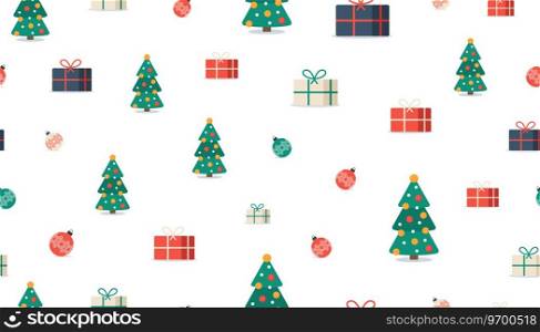 Christmas seamless pattern tree gift box ball Vector Image