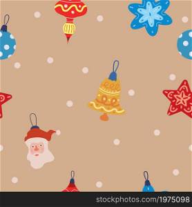 Christmas seamless pattern vintage balls, toys. Vector illustration for wrapping papers, decoration flat cartoon style isolated. Christmas seamless pattern vintage balls, toys. Vector illustration for wrapping papers, decoration flat cartoon style