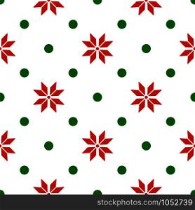 Christmas seamless pattern with abstract geometric ornament in greeen red colors, stars or flowers background. Texture for textile, scrapbook or wrapping paper, new year decoration - vector. chistmas abstract seamless pattern
