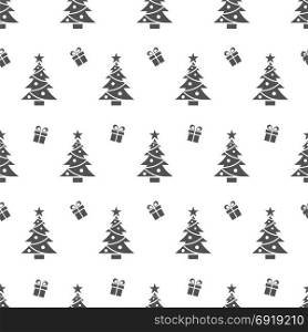 Christmas seamless pattern with black trees and gifts on a white background. Christmas seamless pattern with black trees and gifts on a white background. Vector illustration