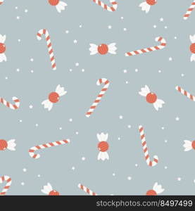 Christmas seamless pattern with candy and candy stick. Holiday design for fabrics, gift boxes, wrapping paper.. Christmas seamless pattern with candy and candy stick.