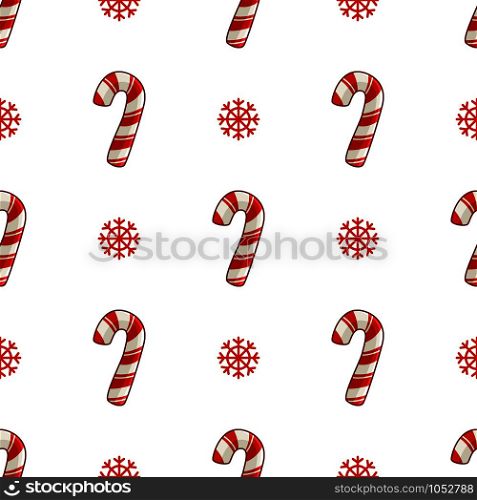 Christmas seamless pattern with candy cane or sweet lollipop and snowflakes, endless texture for print, textile, scrapbook or wrapping paper, cute new year decoration - vector. vector kawaii Christmas collection
