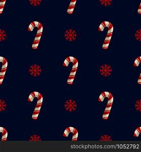 Christmas seamless pattern with candy cane or sweet lollipop and snowflakes, endless texture for print, textile, scrapbook or wrapping paper, cute new year background - vector. vector kawaii Christmas collection