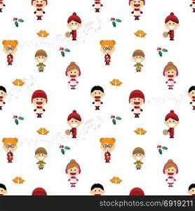 Christmas seamless pattern with children singing carols. Christmas seamless pattern with children singing carols. Vector illustration