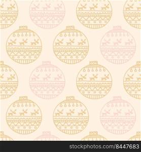 Christmas seamless pattern with Christmas balls in pastel colors. Christmas toys print in scandi style with elk or deer