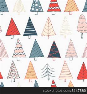 Christmas seamless pattern with Christmas trees and New Year trees. Bright forest print and Christmas mood for baby clothes and postcards