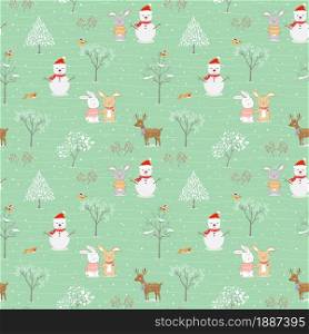 Christmas seamless pattern with cute animals happy on winter for decorative,kid product,fabric,textile or all print,vector illustration