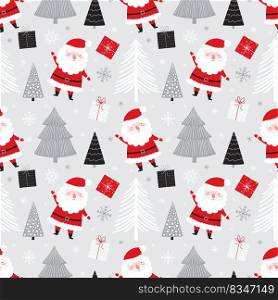 Christmas seamless pattern with cute Santa gifts and Christmas trees. Vector illustration.. Christmas seamless pattern with cute Santa gifts and Christmas trees.