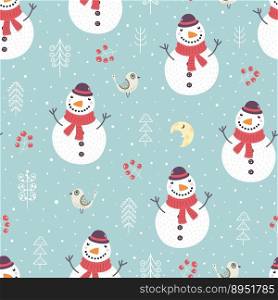 Christmas seamless pattern with cute snowman tree vector image