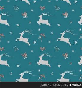 Christmas seamless pattern with deer and wildflower on pastel mood,vector illustration