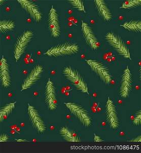 Christmas seamless pattern with green fir branches background, Winter pattern, wrapping paper, pattern fills, winter greetings, web page background, Christmas and New Year greeting cards