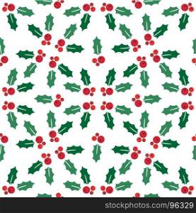 Christmas seamless pattern with holly on a white background