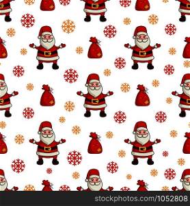 Christmas seamless pattern with kawaii cute Santa Claus or noel, old man and gift bag, endless texture for textile, scrapbook or wrapping paper, new year decoration - vector. vector kawaii Christmas collection