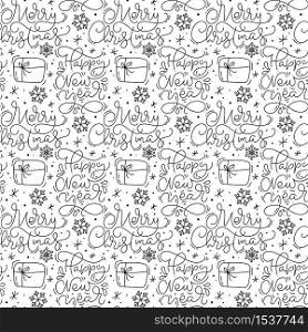 Christmas seamless Pattern with Merry Christmas calligraphy. Winter Snowflake vector monoline and gift. cute snowflakes repeat wallpaper. Nice element for banner, wrapping.. Christmas seamless Pattern with Merry Christmas calligraphy. Winter Snowflake vector monoline and gift. cute snowflakes repeat wallpaper. Nice element for banner, wrapping