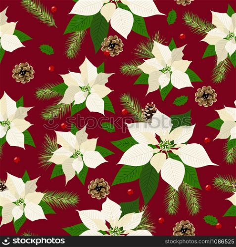 Christmas seamless pattern with poinsettia plant background, Winter pattern, wrapping paper, pattern fills, winter greetings, web page background, Christmas and New Year greeting cards