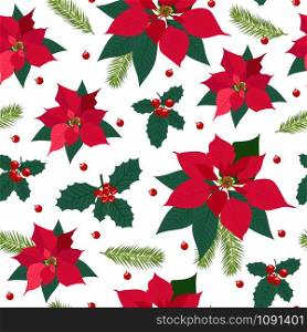 Christmas seamless pattern with poinsettia plant background, Winter pattern, wrapping paper, pattern fills, winter greetings, web page background, Christmas and New Year greeting cards
